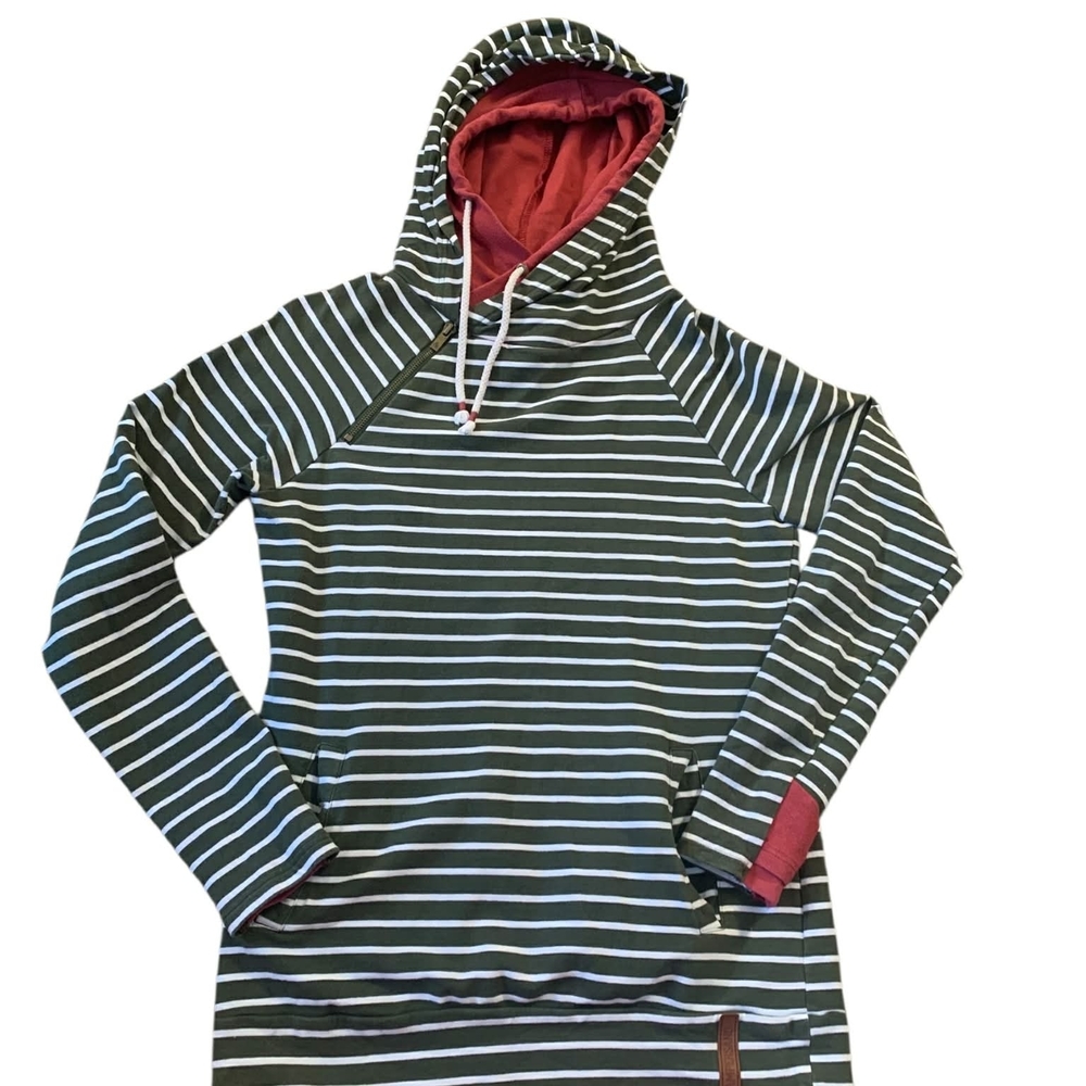 ​Ampersand Avenue DoubleHood Green Red Striped Hoodie‎ Holidaycore Dark Academia